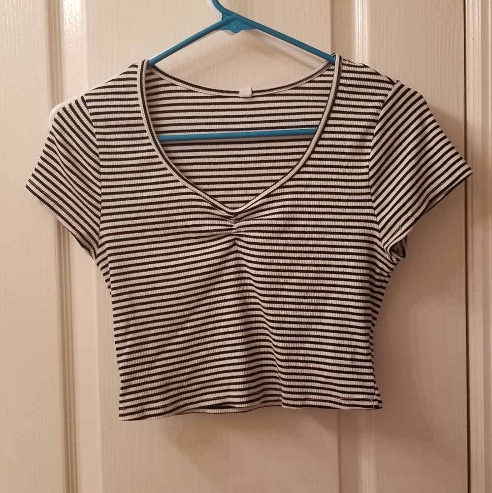 Black and white striped crop top